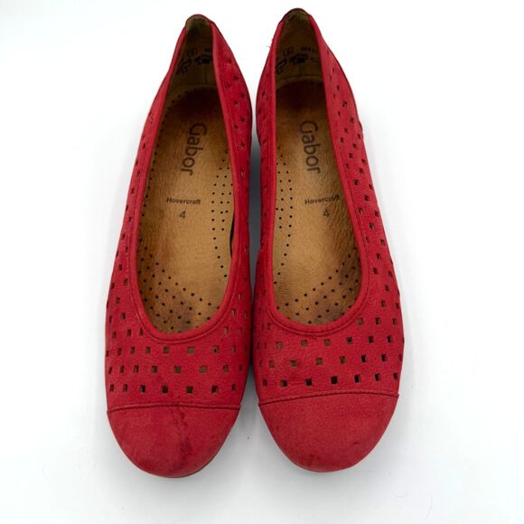 Gabor Hovercraft Red Suede Ballet Shoes Slip-On Flats Size US 4/UK 4/EU 37 - Picture 1 of 7